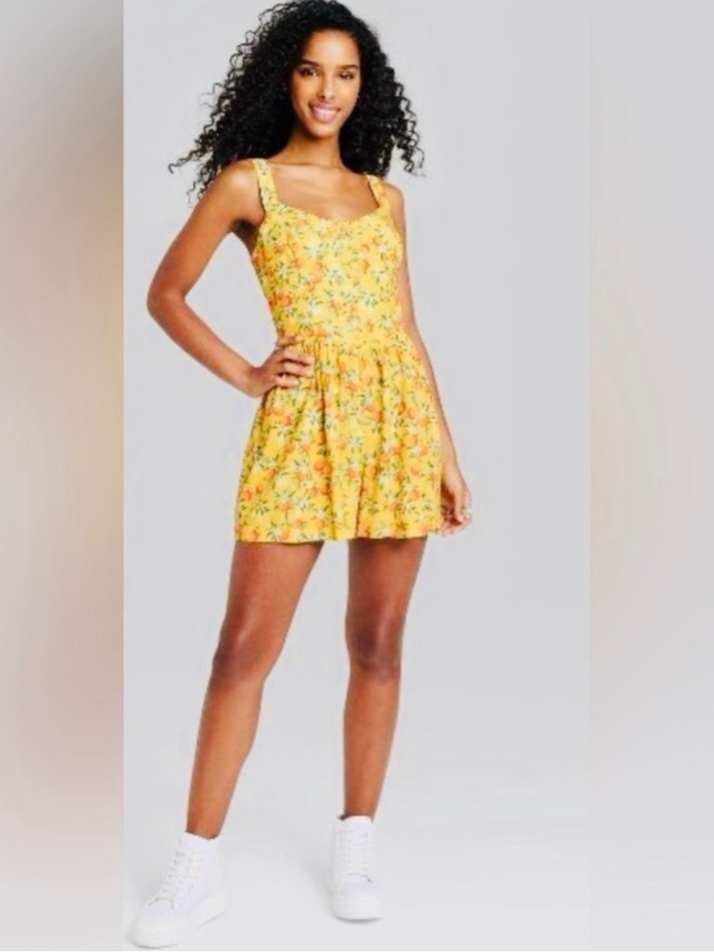 Wild Fable Orange Citrus Blossom Floral Sundress Romper Jumpsuit Shorts Set